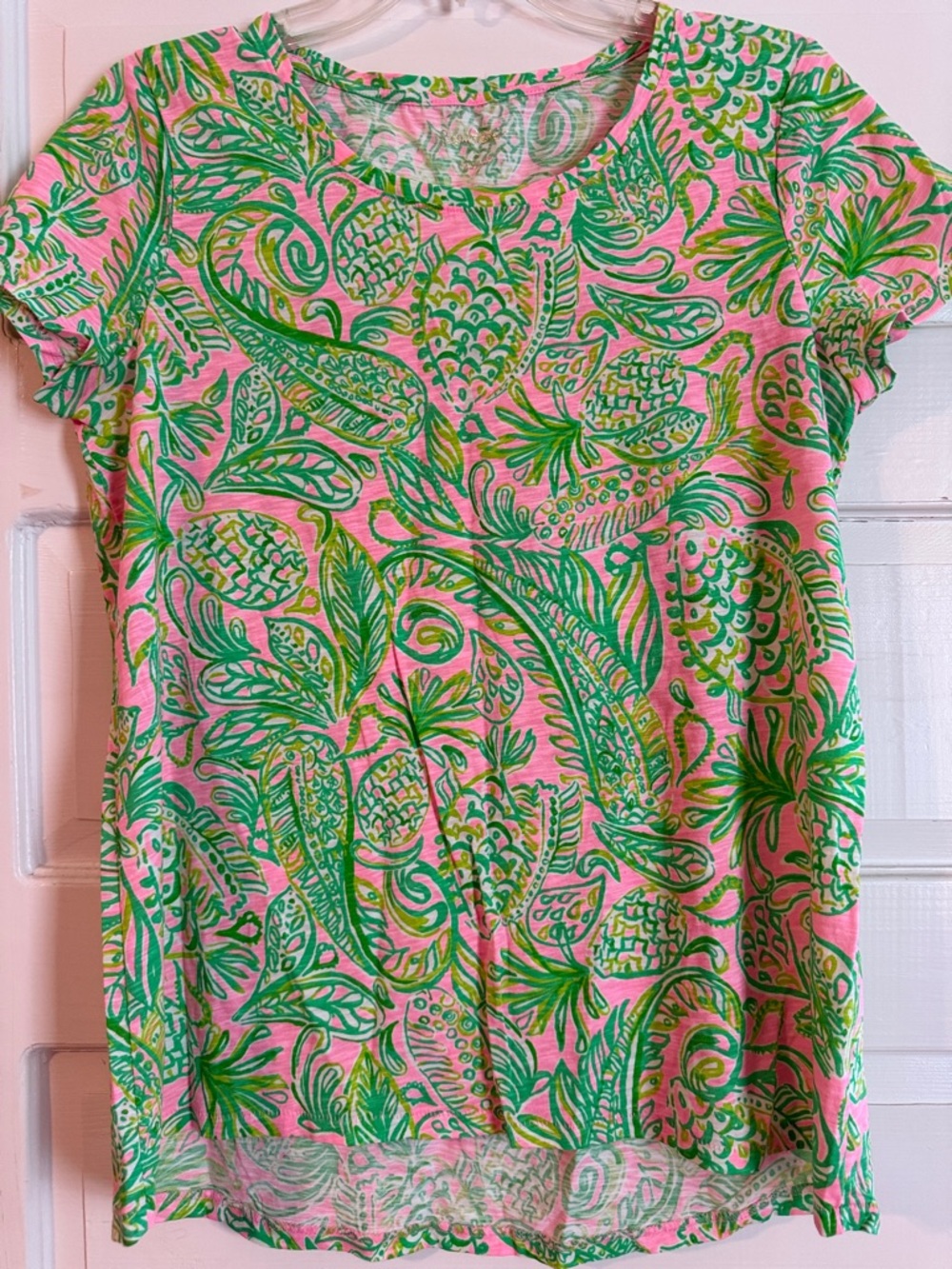 Lilly Pulitzer Pink & Green Paisley Tropical Short Sleeve Tee
